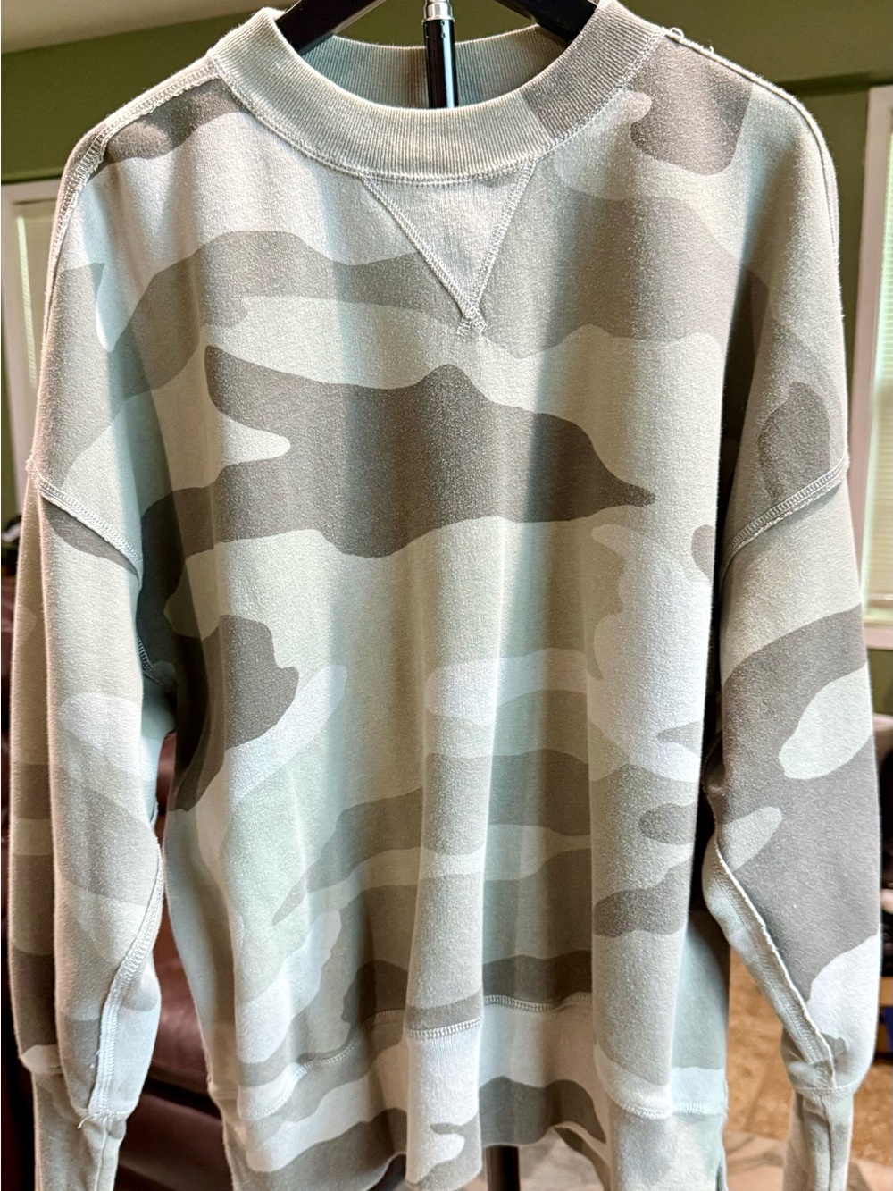 Abercrombie & Fitch Light Green and Olive Camo Crewneck Sweatshirt